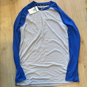 Nike Men's Blue and Gray Long Sleeve Tee base layer XL